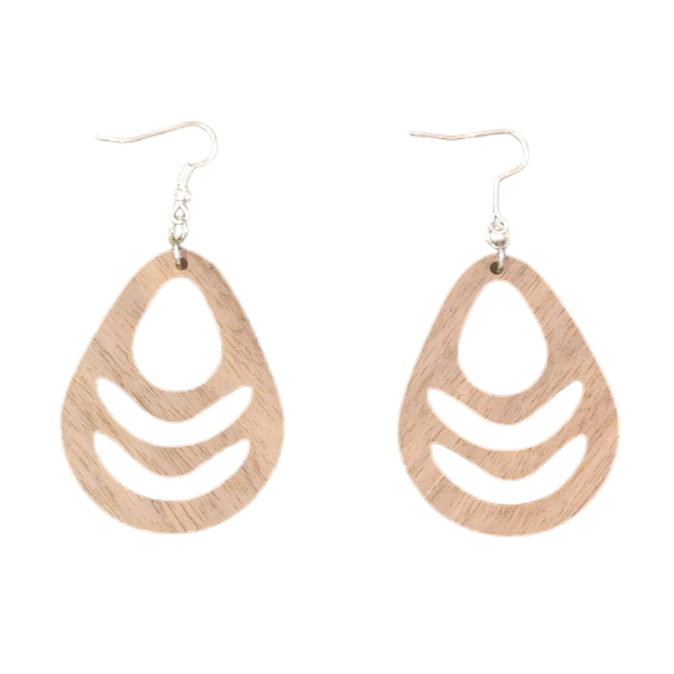Walnut Veneer Teardrop Earrings with Wave Cutouts • Boho Wooden Drop Earrings • Lightweight Walnut Dangle Jewellery