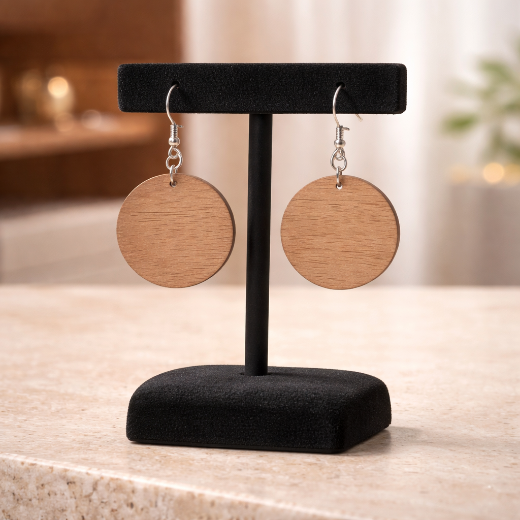 Walnut Veneer Earrings – Classic Circle Wooden Dangles
