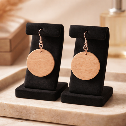 Walnut Veneer Earrings – Classic Circle Wooden Dangles