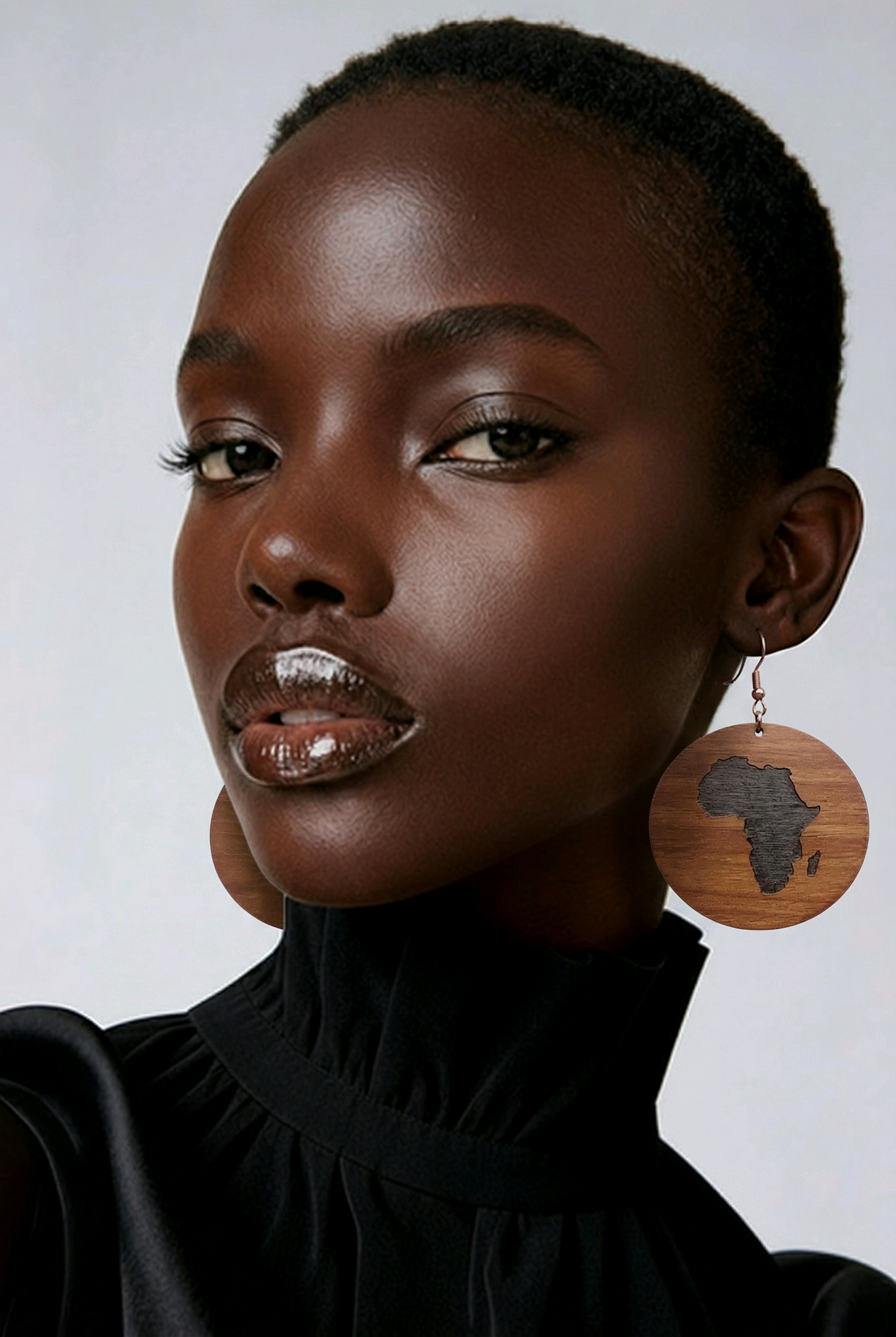 Walnut Veneer Earrings – Engraved Africa Map, Round Wooden Dangles