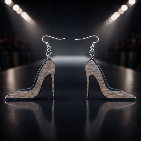 Walnut Veneer Earrings – Stiletto High Heel Design, Wooden Dangles