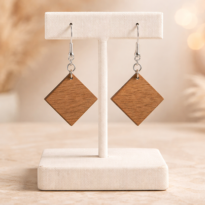 Walnut Veneer Earrings – Diamond Shape Wooden Dangles