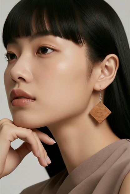 Walnut Veneer Earrings – Diamond Shape Wooden Dangles