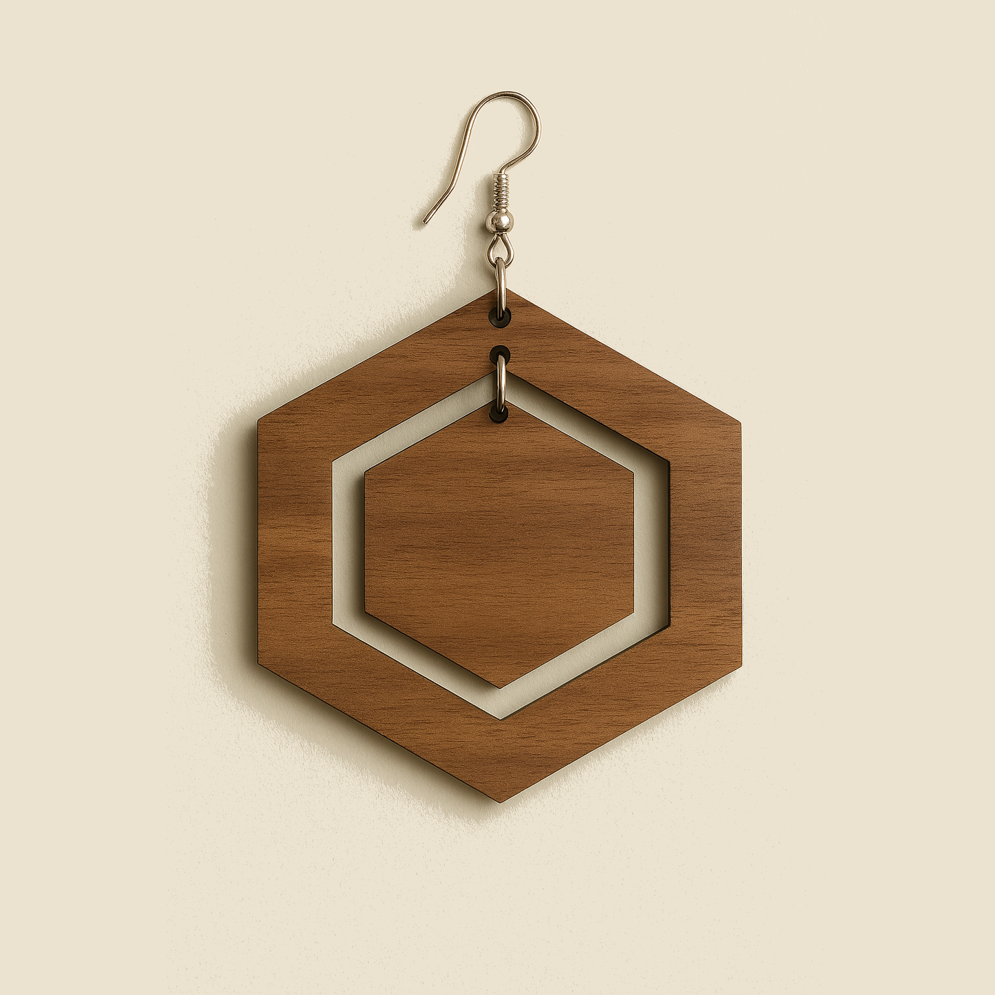 Hexagon Walnut Earrings