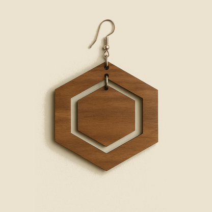 Hexagon Walnut Earrings
