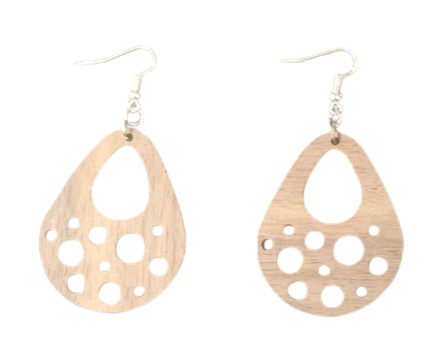 Walnut Veneer Teardrop Earrings with Bubble Cutouts • Boho Wooden Drop Earrings • Lightweight Walnut Dangle Jewellery