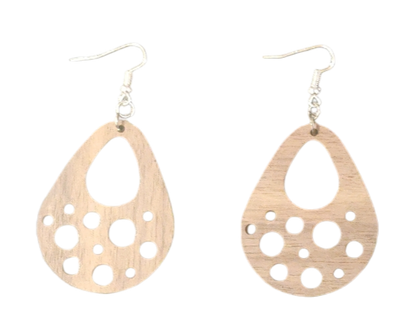 Walnut Veneer Teardrop Earrings with Bubble Cutouts • Boho Wooden Drop Earrings • Lightweight Walnut Dangle Jewellery