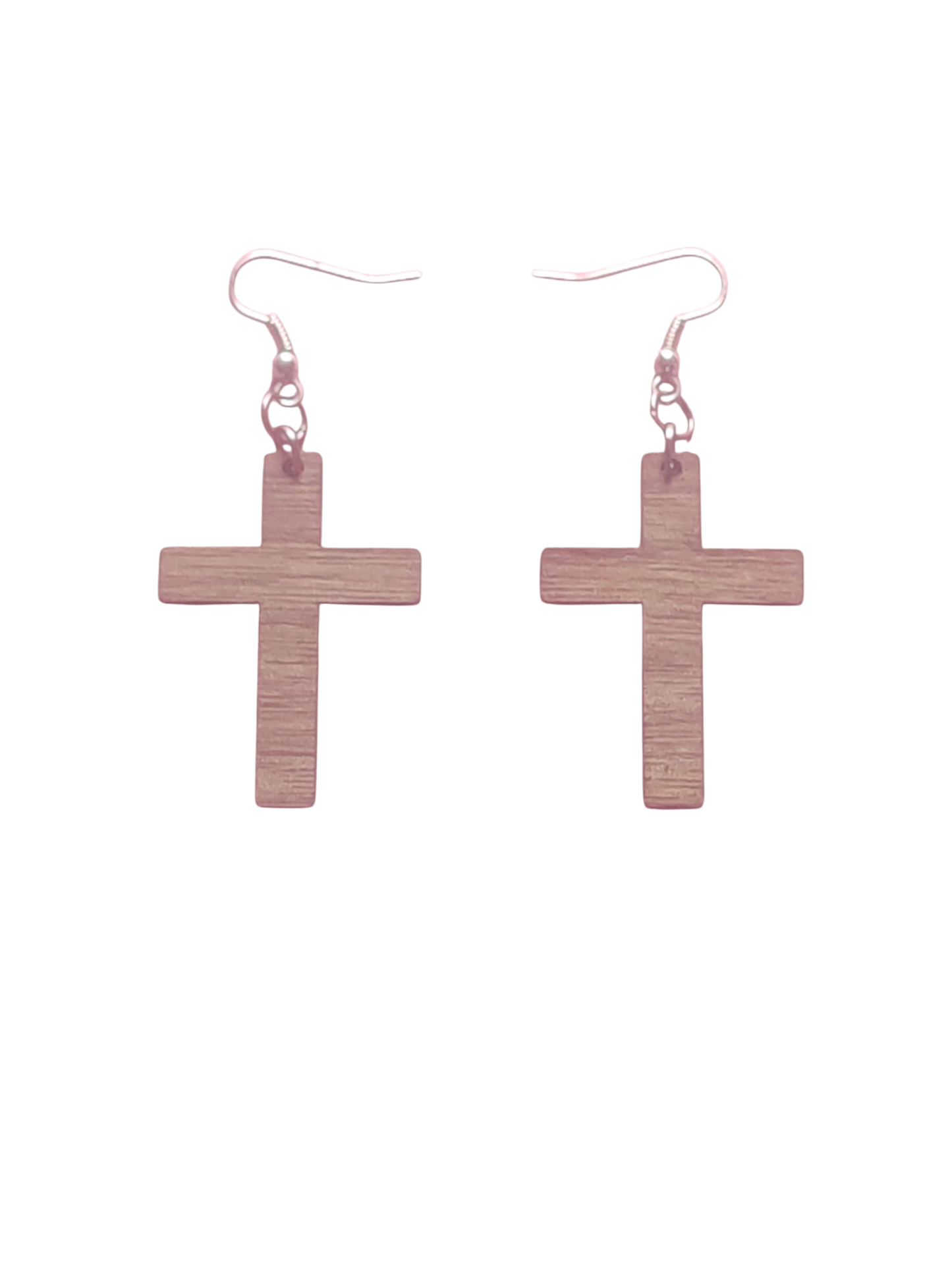 Walnut Veneer Earrings – Laser‑Cut Cross Design, Wooden Dangle Pair