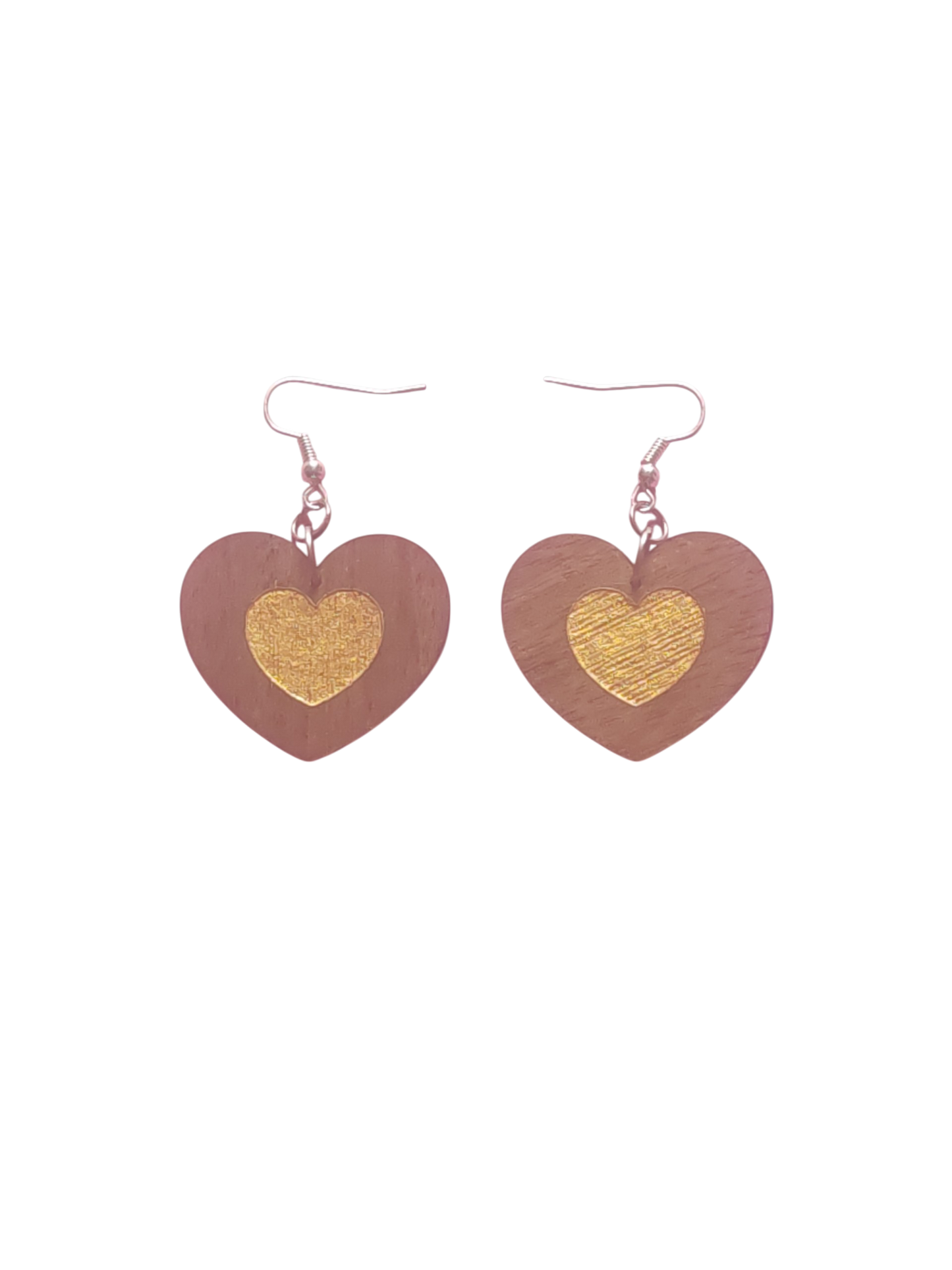 Walnut Veneer Earrings – Engraved Inner Heart Design, Heart‑Shaped Wooden Dangles