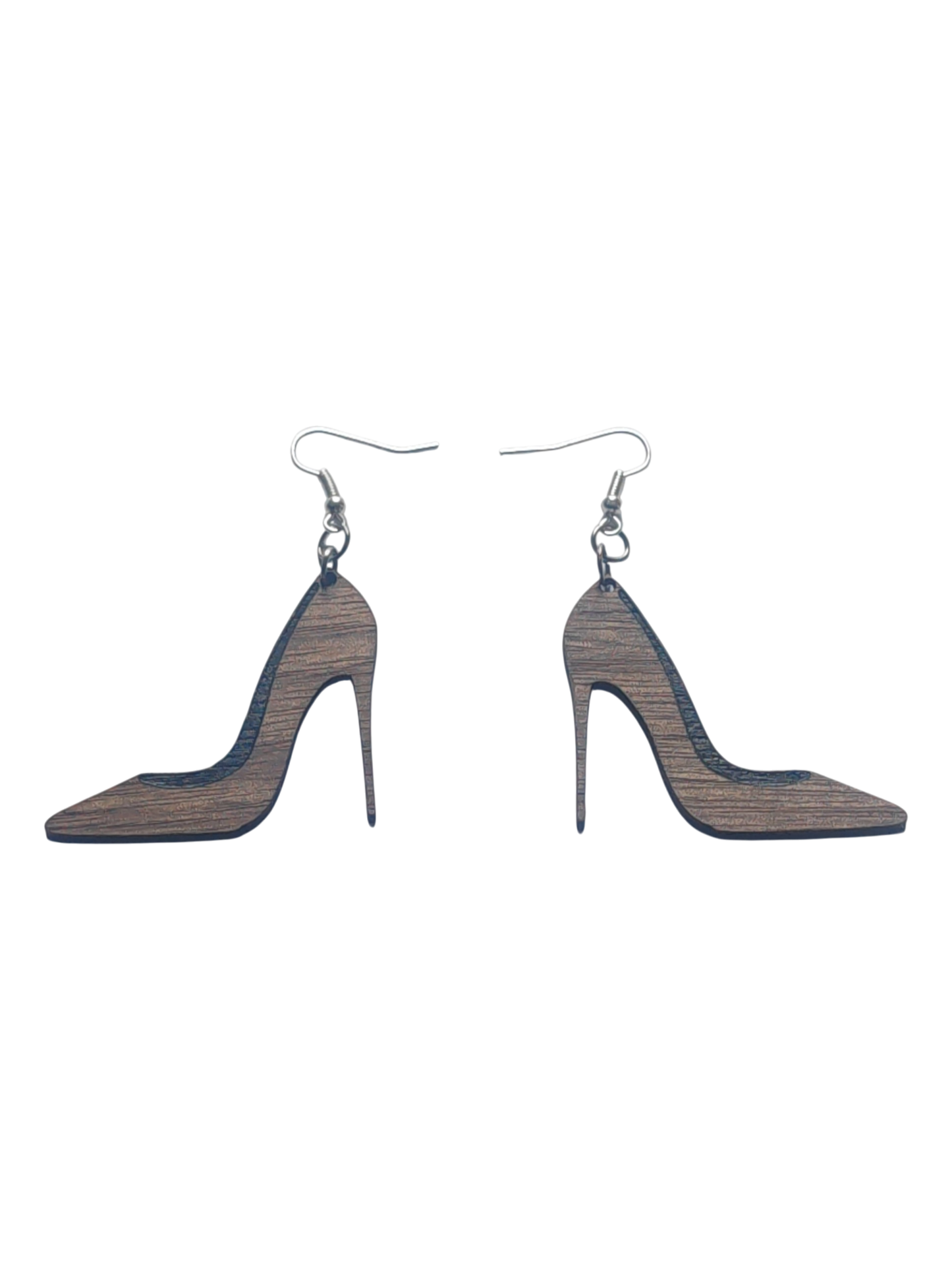 Walnut Veneer Earrings – Stiletto High Heel Design, Wooden Dangles