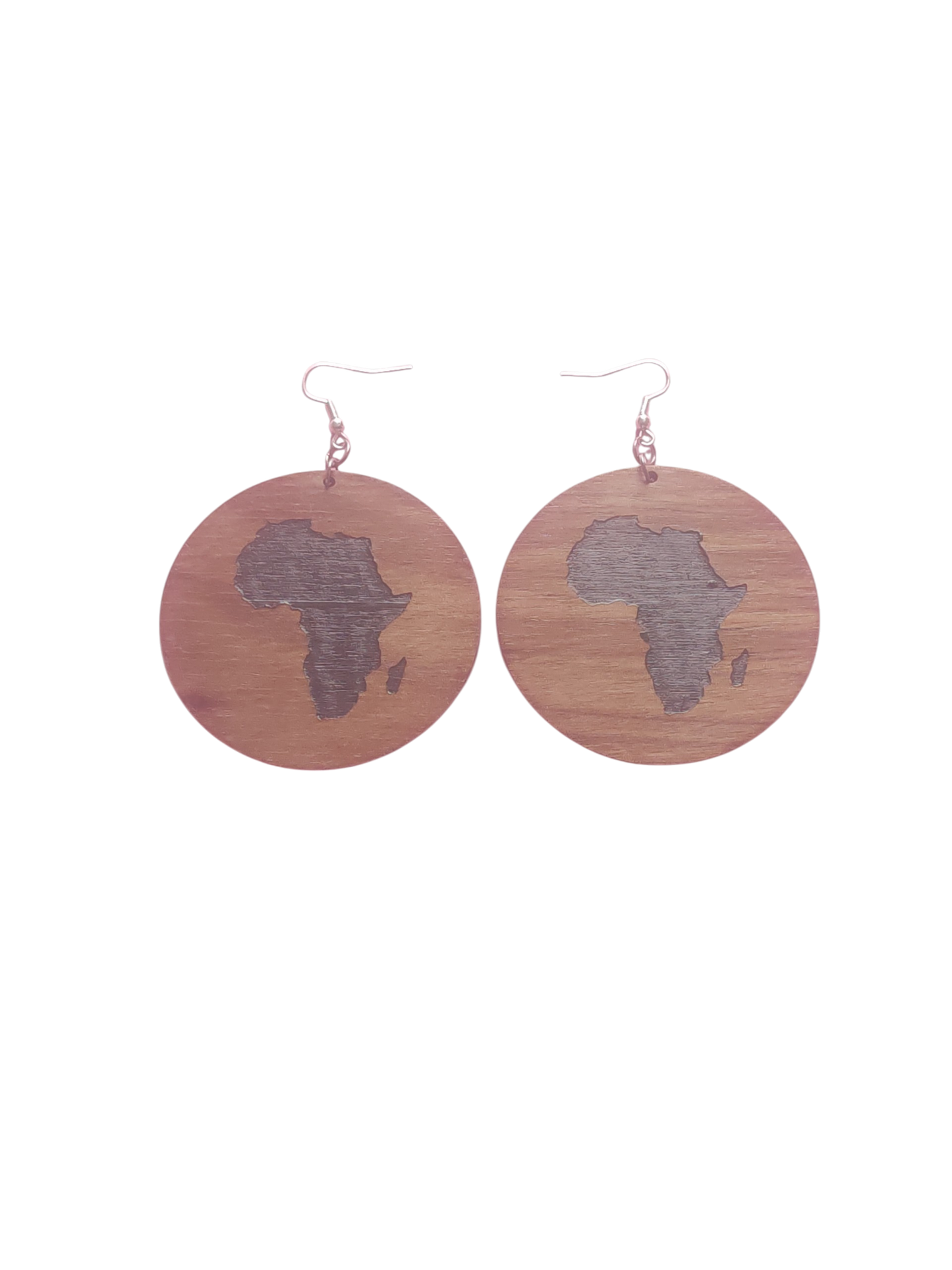 Walnut Veneer Earrings – Engraved Africa Map, Round Wooden Dangles