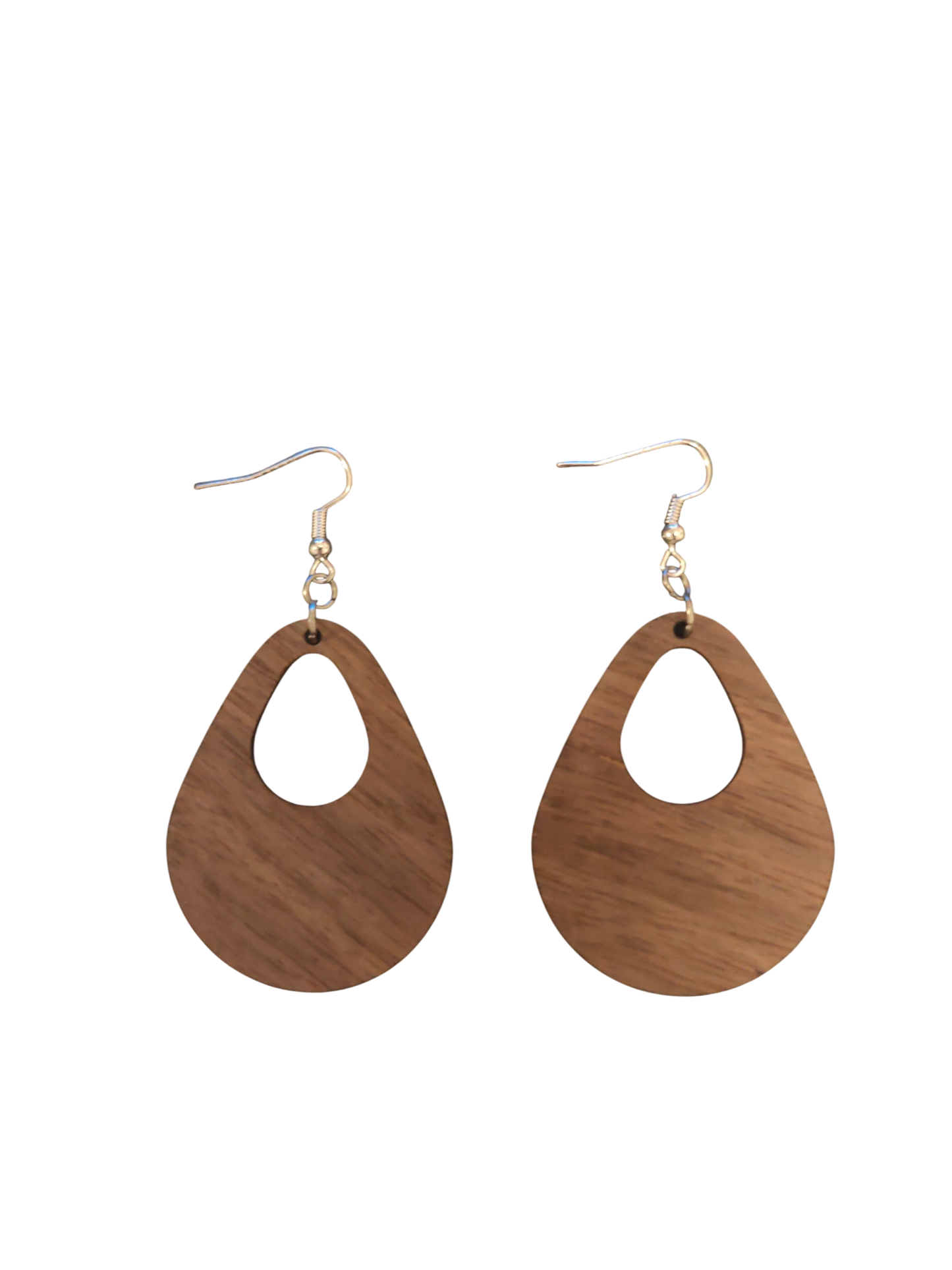 Teardrop Cutout Earrings — Laser‑Cut Walnut Veneer, Lightweight Minimal Design