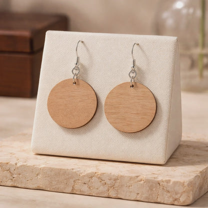 Walnut Veneer Earrings – Classic Circle Wooden Dangles