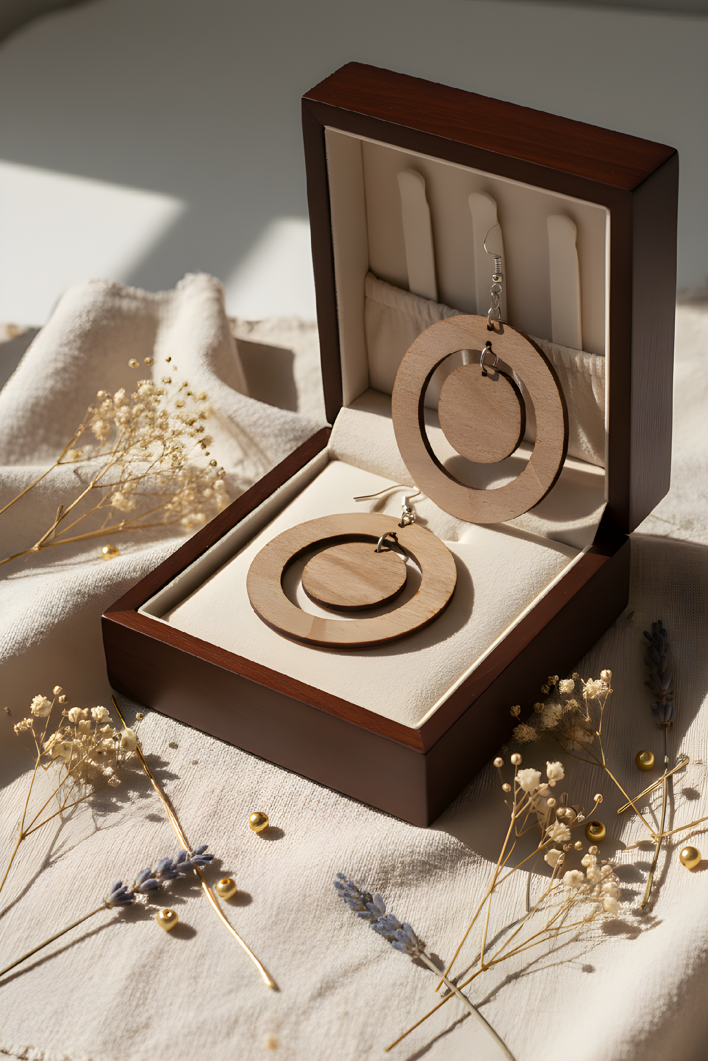 Circle Walnut Earring