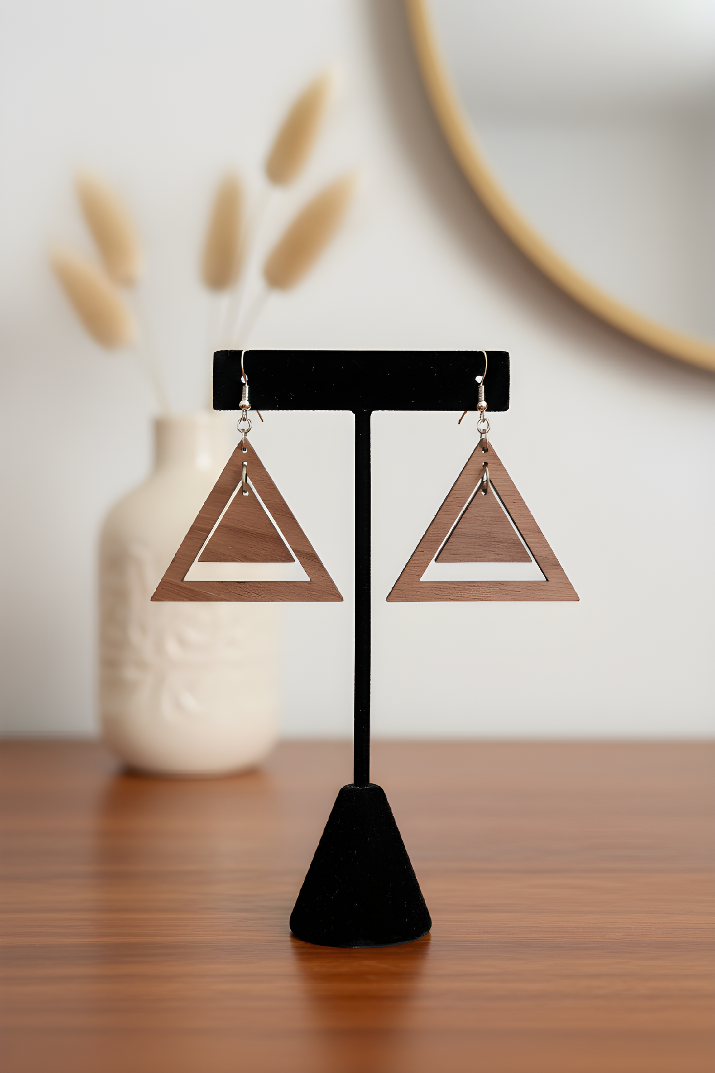 Traingle Up Walnut Earring