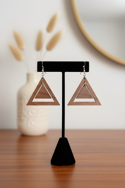 Traingle Up Walnut Earring