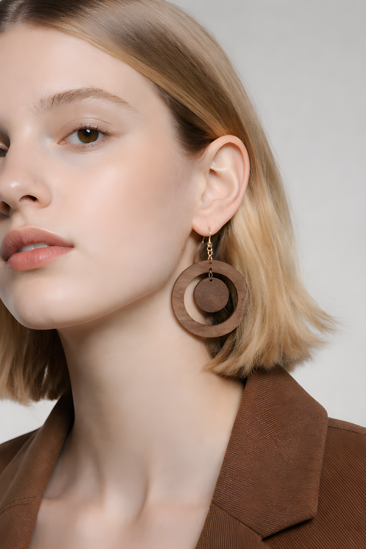 Circle Walnut Earring